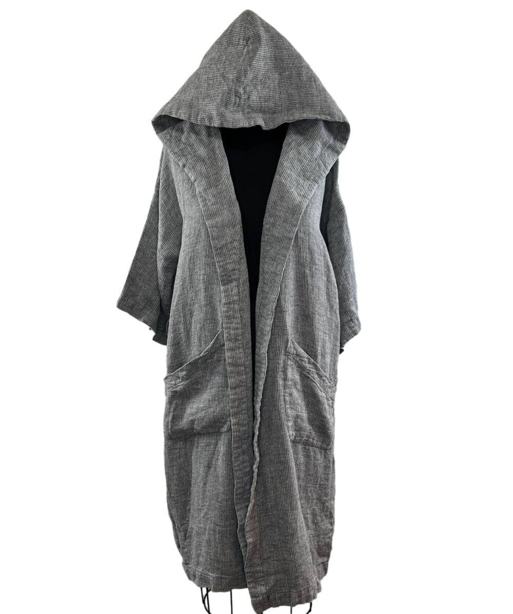 Swan Made In NY Gray Half Sleeve Open Front Hooded Cardigan Sweater Robe Size S